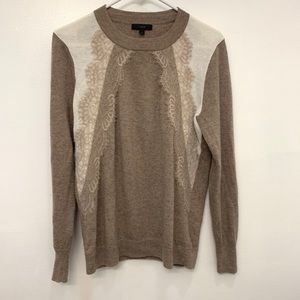 J crew round neck lace beige and white sweater